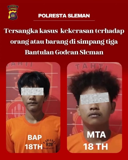 Satreskrim Polresta Sleman Amankan Dua Pelaku Aksi Anarkis di Bantulan Godean